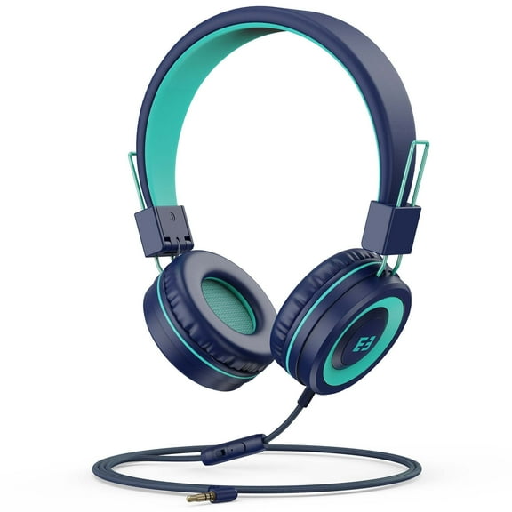 Kids Headphones, Seenda Wired Headphone for Kids,Foldable Adjustable Stereo Tangle-Free, 3.5MM Jack Wire Cord on-Ear Headphone for Children (Navy/Teal)