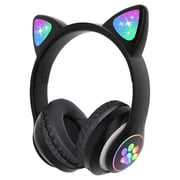 TCJJ Kids Headphones, Cat Ear Wireless Headphones, LED Light up Kids Bluetooth Headphones over on Ear Black