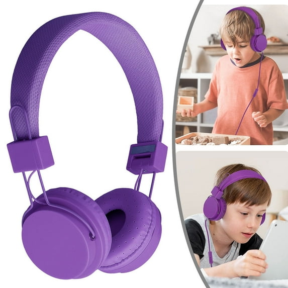 Kids Headphones, Wired Earphone for Boys Girls, 3.5mm Foldable Headset Suitable for Smartphones, Tablets, Purple
