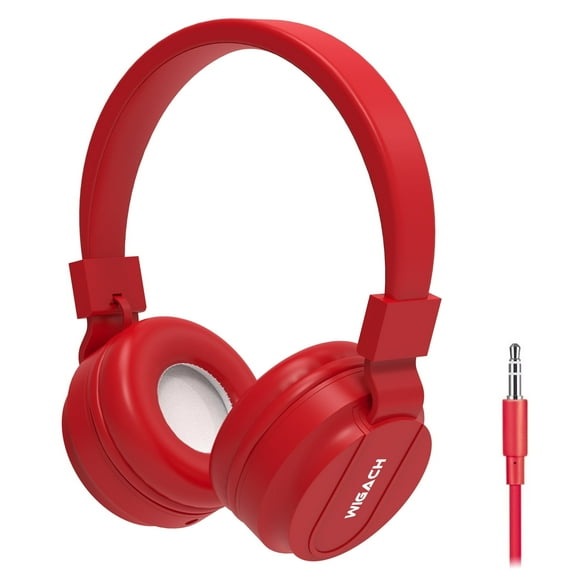 Kids Headphones Wired Headphone for Kids with Microphone Control Folding On-Ear 3.5mm Headset, for Girls Boys Children Foldable Headsets for School Tablet(ALL RED)