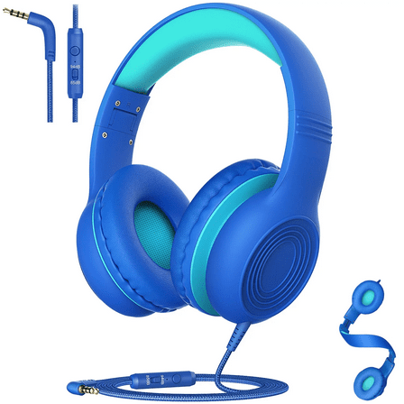Kids Headphones for School Home Tablet Travel, Sharing Sounds Function, Foldable Wired Kids Headphones with Microphone