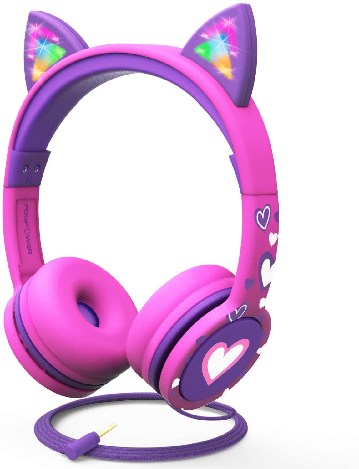 Kids Headphones with Light Up Cat Ears 3.5mm On Ear Audio Headphones for Kids with Laced Tangle Free Cable Walmart