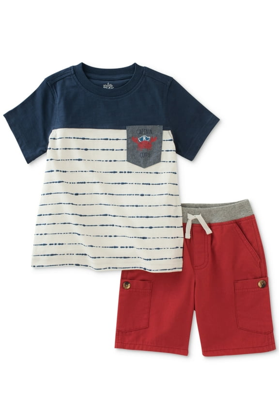 2-Pc. Cotton Captain Cute T-Shirt & Shorts Set, Baby Boys (Navy/Red, 3-6 Months)