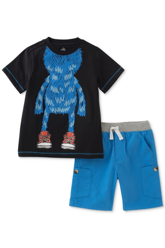 2-Pc. Cotton Monster T-Shirt (Blue, 6-9 months)