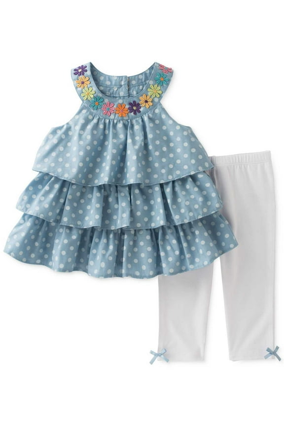 2-Pc. Tiered Chambray Tunic Blue, SIZE 3-6 months