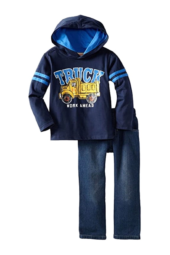 Baby Boy Truck Work Ahead 2-Piece Outfit with Long Sleeve Shirt and Jeans -12 Months