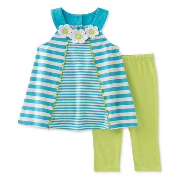 Kids Headquarters Baby Girl’s 2-Pc. Striped Tunic Capri Sets, Blue/Yellow, 12 Months