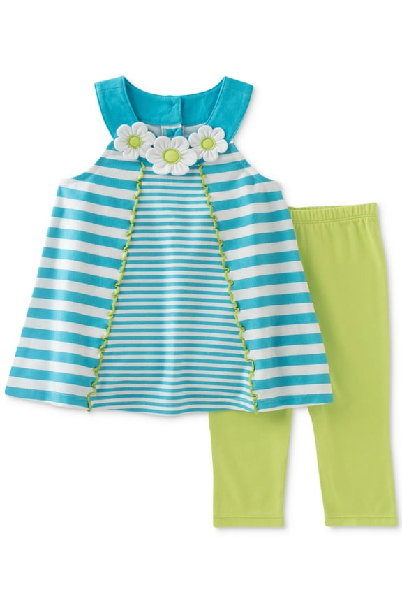 Baby Girl’s 2-Pc. Striped Tunic Capri Sets, Blue/Yellow, 12 Months