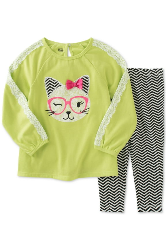 Baby Girls 2-Pc. 3-6M Cat Tunic & Leggings Set  Green