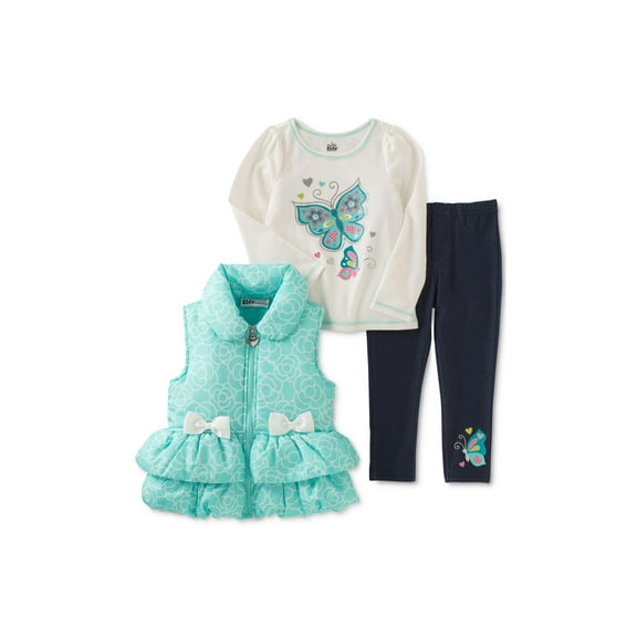 Kids Headquarters Baby Girls 3 Pc. Puffer Vest Top Leggings Set Turquoise 3-6MOS