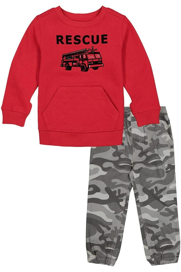 Boys 12-24 Months 2-Piece Firetruck Rescue Pullover Sweatshirt Jogger Set (Assorted  12 Months)