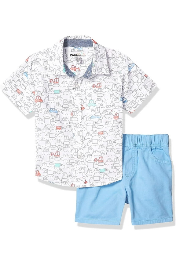 Boys Short Set White/Blue Cars 18M