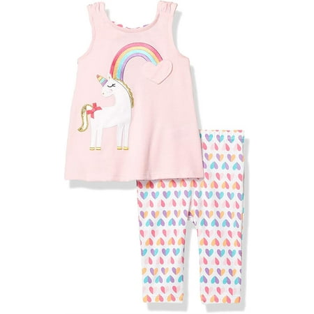 Kids Headquarters Girls 12-24 Months Unicorn Heart Legging Set (Pink 12 Months)