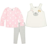 Kids Headquarters Girls 3 Pieces Jumper Set 6 Years Oatmeal/Pink/Gray Heather