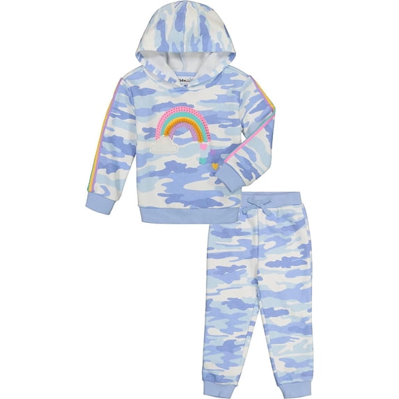 Kids Headquarters Girls Camo Rainbow Hooded Jog Set Blue 18 Months