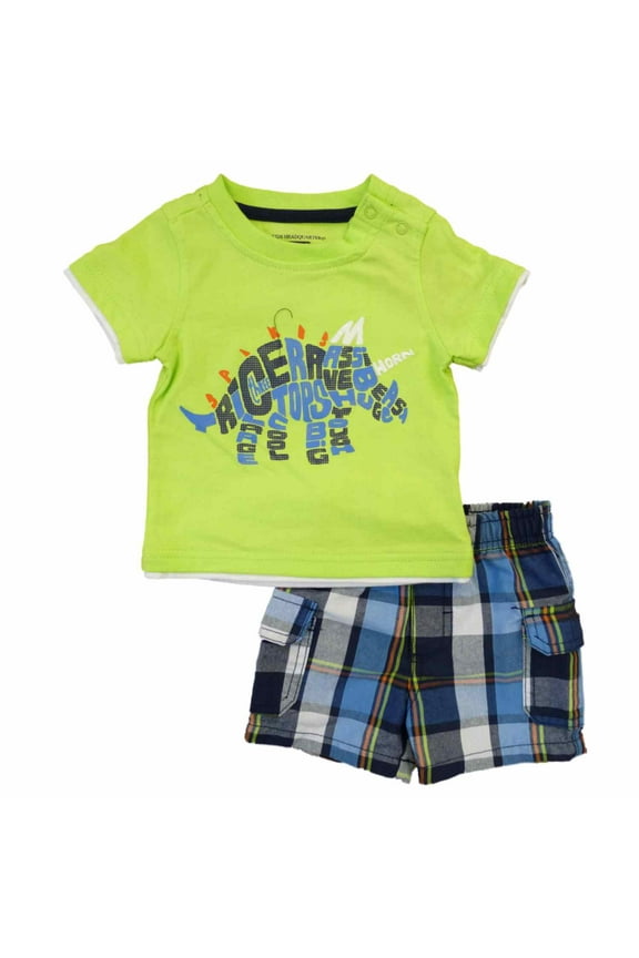 Infant Boy Triceratops Word Cloud T-Shirt Plaid Shorts Set 12m
