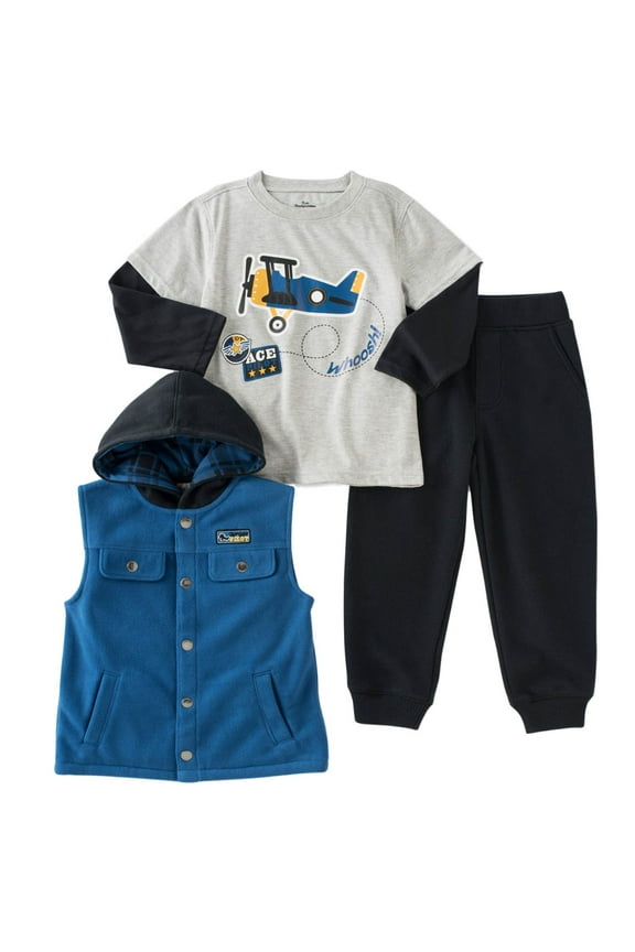 Infant Boys 3 Piece Air Plane Shirt Pants & Hooded Vest 24m