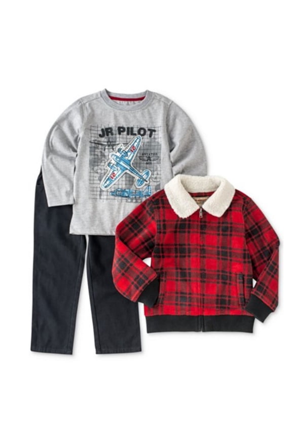Infant Boys 3 Piece Pilot Outfit Pants Shirt Plaid Jacket 12m