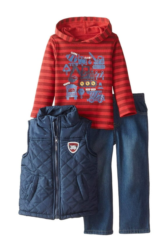 Infant Boys 3P Construction Outfit Vest Hoodie & Pants 3-6m