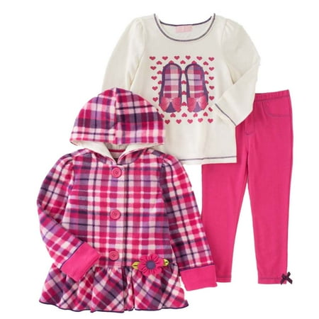 Kids Headquarters Infant Girl 3 PC Shirt Plaid Hoodie Jacket Leggings Outfit 24m