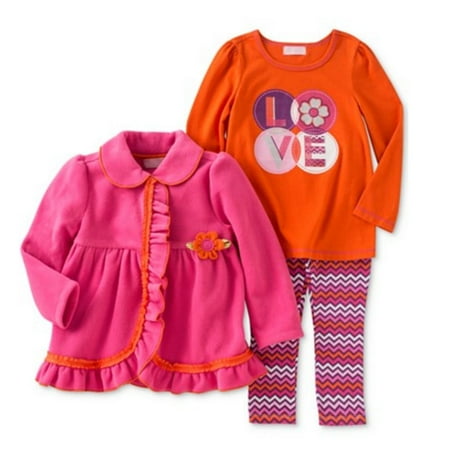 Kids Headquarters Infant Girl 3 Piece Set Love Shirt Stripe Leggings Jacket 18m