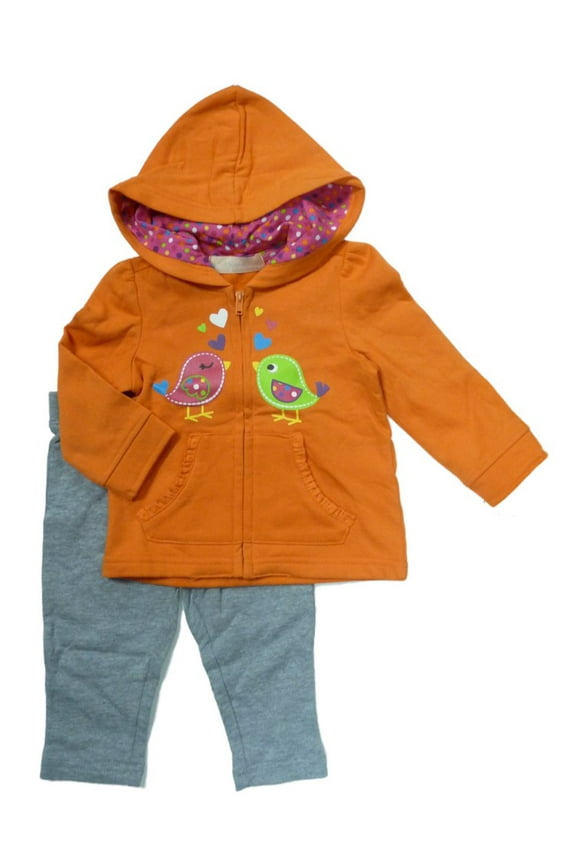 Infant Girl Orange Bird Hoodie Sweatshirt Gray Leggings 12m