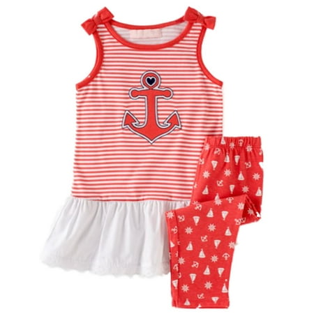 Kids Headquarters Infant Girls 2 Piece Anchor Outfit Orange Shirt & Leggings 12m