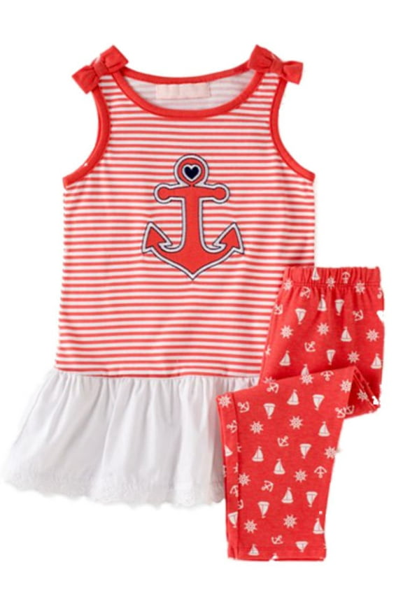 Infant Girls 2 Piece Anchor Outfit Orange Shirt & Leggings 12m