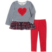 Kids Headquarters Infant Girls Floral Heart Tunic And Leggings Set