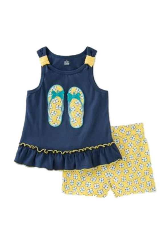 Infant Girls Set Flip-Flop Shirt & Flower Shorts Outfit 24m