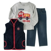 Kids Headquarters Infant Toddler Boys 3P Fire Truck Outfit Vest Shirt Pants 18m