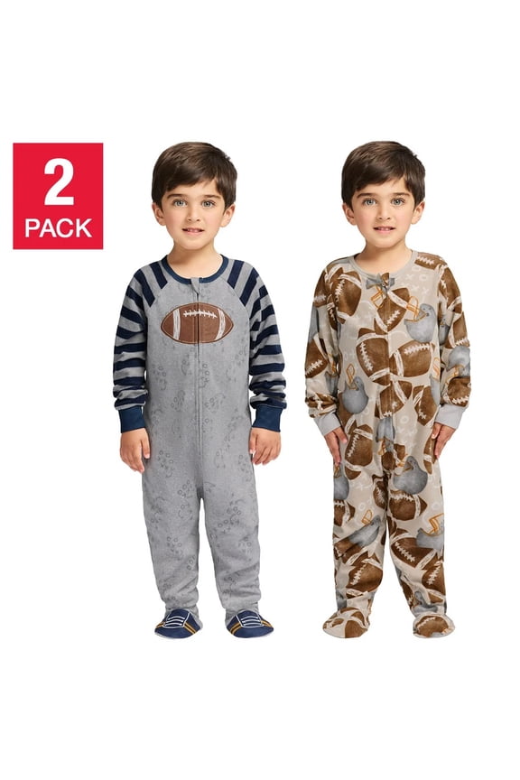Kids 2-Pack Footed Blanket Sleeper (18 Months/Football (Brown))