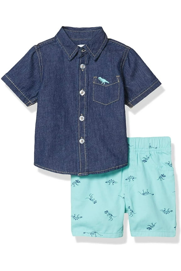 Toddler Boys' Dinosaur Print Short Set (Denim Blue Dino, 2T)