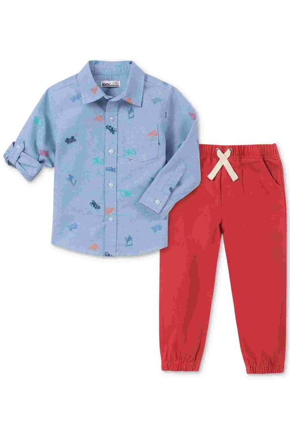 Toddler Boys Truck Print Woven Shirt And Pant Set