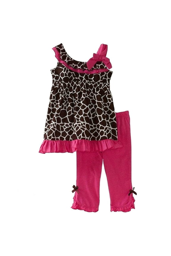 Toddler Girls Giraffe Print Top and Pink Capri Pants (2T)