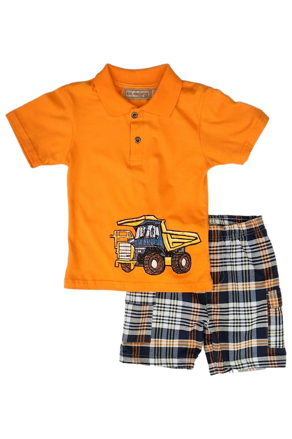 Toddler Orange Boys 2-Piece Dump Truck Polo & Shorts Set 4T