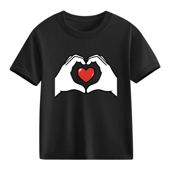 Kids Heart Graphic T-Shirt for Girls, 100% Cotton Short Sleeve Tee, Soft Casual Top for Ages 4-10, Black,Size 4 T