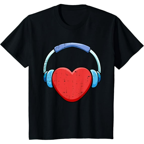 Kids Heart Headphone Valentines Day DJ Disc Jockey Music Lover T-Shirt