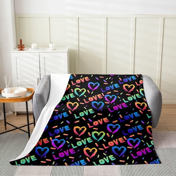 Kids Heart Love Flannel Fleece Throw Blanket Twin Rainbow Fuzzy Blanket for Boys Girls Teens Bedroom Decor Colorful Love Print All Season Bed Blanket Romantic Plush Blanket 50" x 60"
