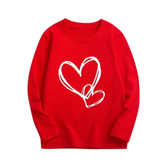 Kids Heart Print Long Sleeve T-Shirt for Valentine Casual Boys Girls Comfort Top Shirt Fashionable Daily Wear Travel Home