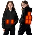 thumbnail image 1 of Kids Heated Hoodie Sweatshirts Boys Girls 7 Heating Zones Zip-Up Fleece Lined Electric Hooded Jackets Cold Weather Black, 7 Y, 1 of 7