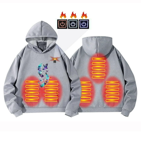 Kids Heated Hoodies Girls Pullover Winter Warm Graphic Sweatshirts Boys Outdoor Electric 5 Zones Heating Hoodie 7 T, Gray