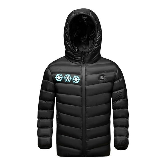Kids Heated Jacket, Boys Girls USB Electric Warming Coat, Snowflake Print Winter Jacket with 3 Heating Zones, Windproof & Warm Kids Heated Jacket