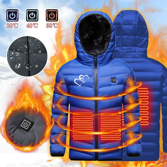 Kids Heated Jacket without Battery Pack, USB Rechargeable Body Warmer Electric Heated Coat Winter Warm Heating Outerwear Blue 8-9 Years