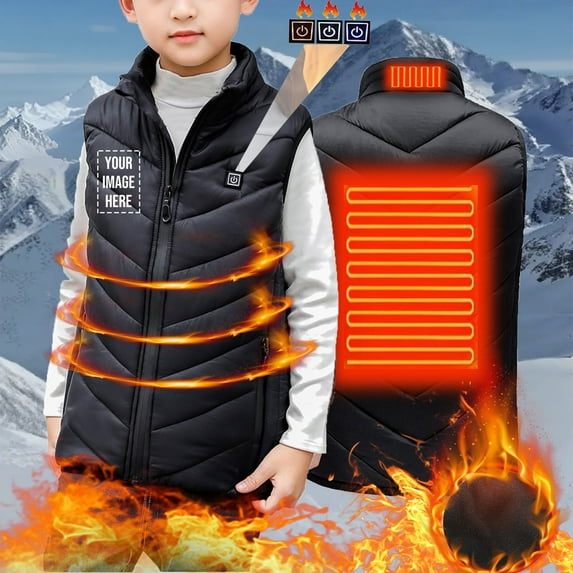 Kids Heated Vest Boys Girls Rechargeable Electric Heating Waistcoat Lightweight Down Jacket Sleeveless Zip up Casual Winter Coats