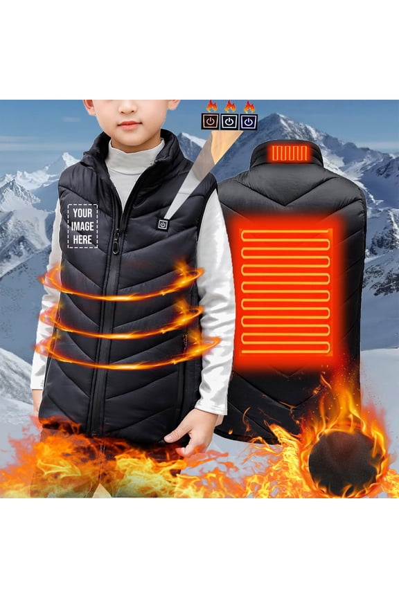 Kids Heated Vest Boys Girls Rechargeable Electric Heating Waistcoat Lightweight Down Jacket Sleeveless Zip up Casual Winter Coats