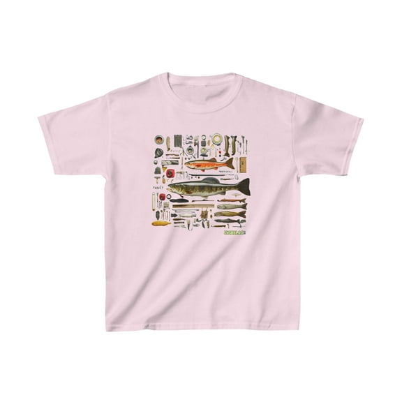 Kids Heavy Cottonâ„¢ Tee Fishing Fisherman Knolling Abstract Art T-Shirt 006