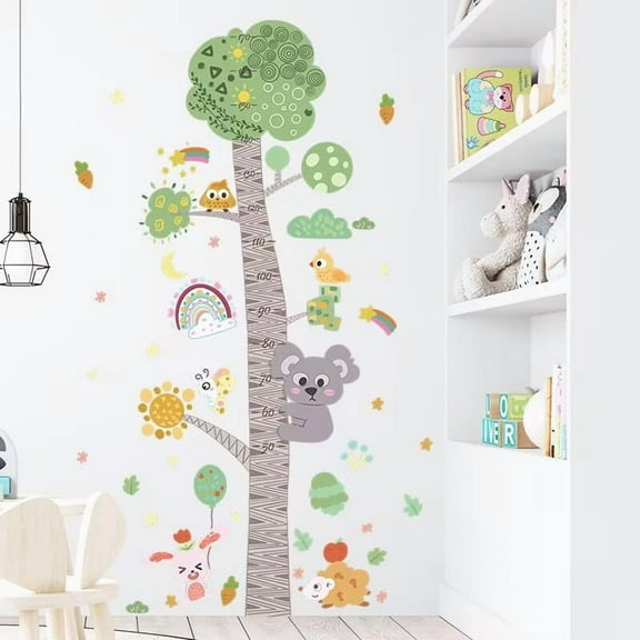 Kids Height Chart Wall Decals, Baby Growth Wall Ruler, Lovely Forest Animals Mouse Owl Tree Height Measure Wall Stickers, Removable DIY Mural Decor for Kids Bedroom, Nursery, Classroom