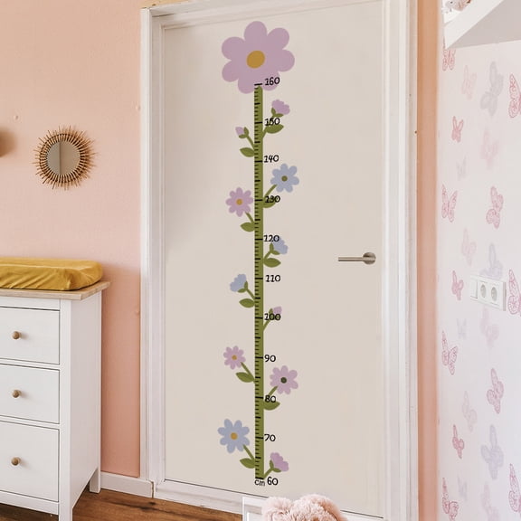 Kids Height Growth Chart Wall Sticker, Flower Measuring Ruler Wall Decal, Natural Plant Style, Peel and Stick Removable Height Chart for Nursery Bedroom Playroom Classroom
