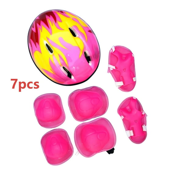 Kids Helmet Knee Elbow Pads Wrist Guard Sport Protective Gear Adjustable Scooter Skateboard Roller Bike Skate Cycling Safety Set for Boy Girl 4-12 Years, Pink